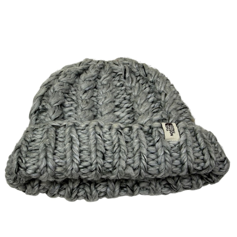 The North Face Women's Grey Chunky Knit Beanie Hat Winter Warm Outdoor One Size